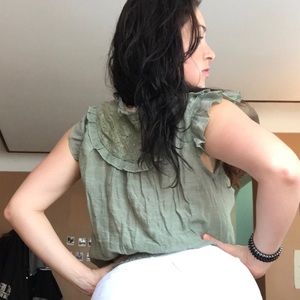 RUE 21 cottagecore moss green lace shirt